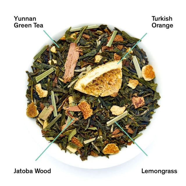 Da LBI Tea Tangerine Dream vanilla orange green tea, loose leaves with ingredients labeled
