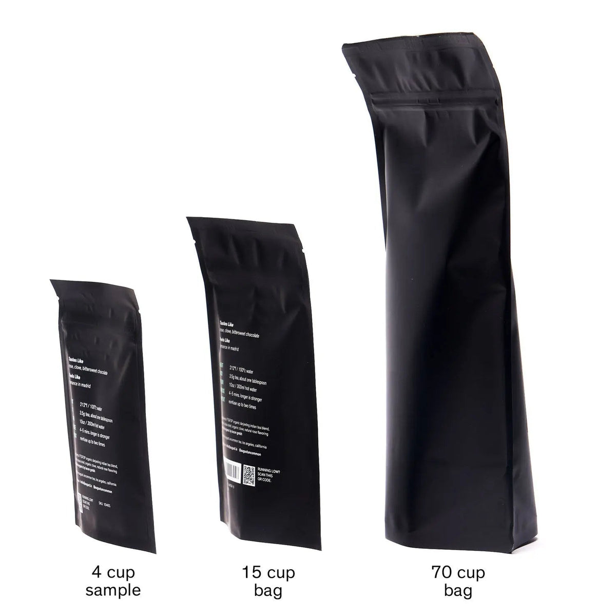 Da LBI Tea Silencio spicy pineapple black tea, pouch and tin sizes side by side