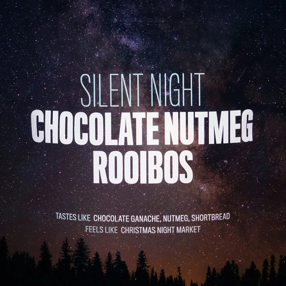 Da LBI Tea Silent Night chocolate nutmeg rooibos, product shot with packaging