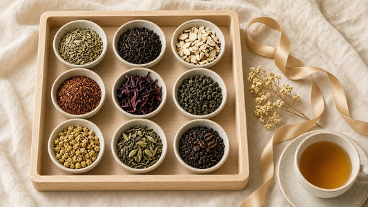 Loose leaf tea sampler gift tray with nine black, green, white, oolong, rooibos and herbal teas, Da LBI Tea