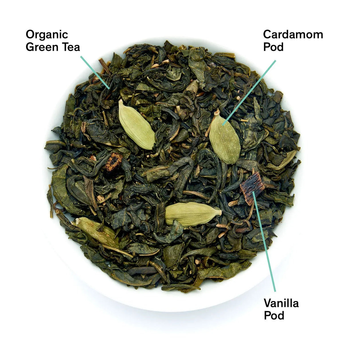 Da LBI Tea Combray vanilla cardamom green tea, loose leaves with ingredients labeled