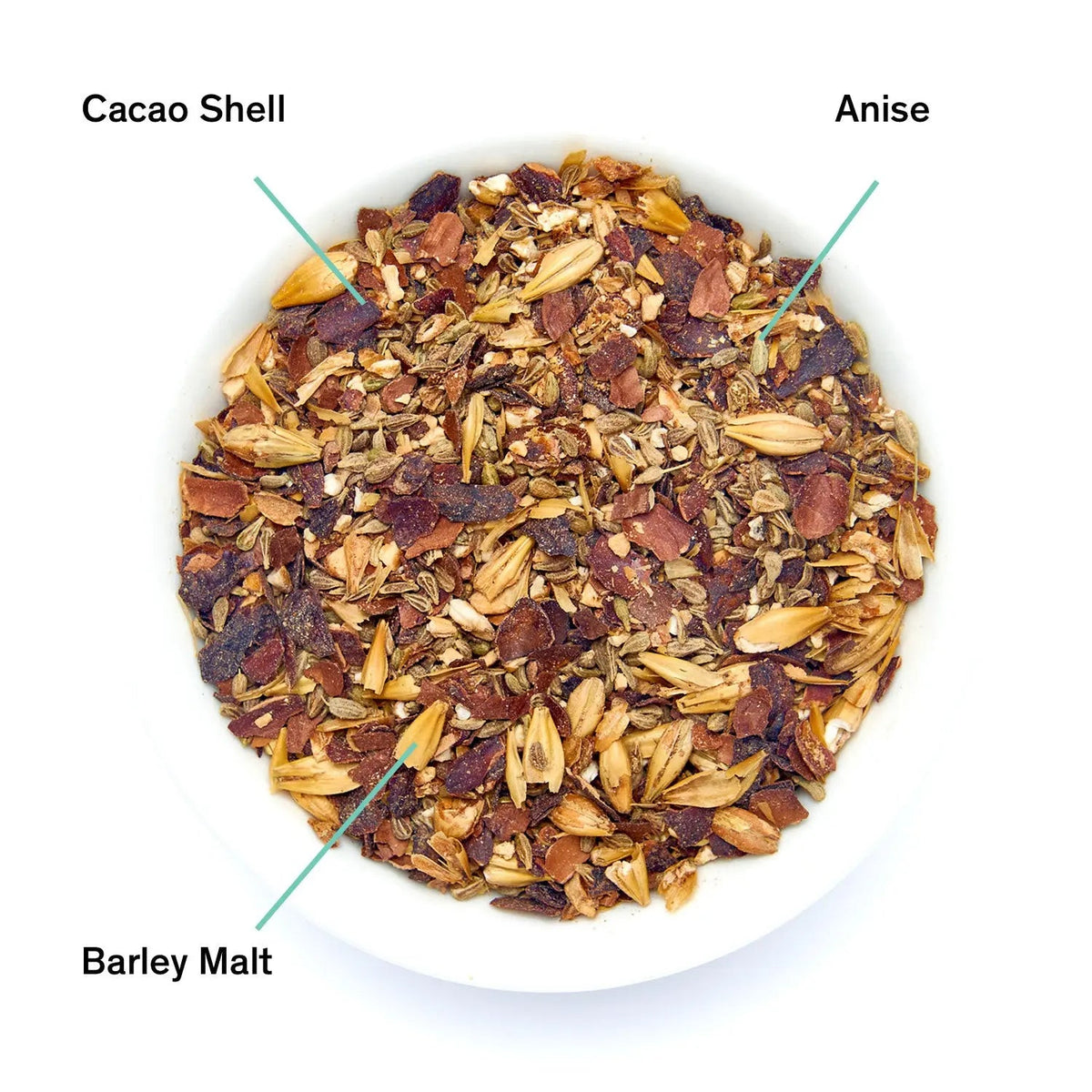 Da LBI Tea Cult of Demeter cocoa anise barley tea, loose leaves with ingredients labeled
