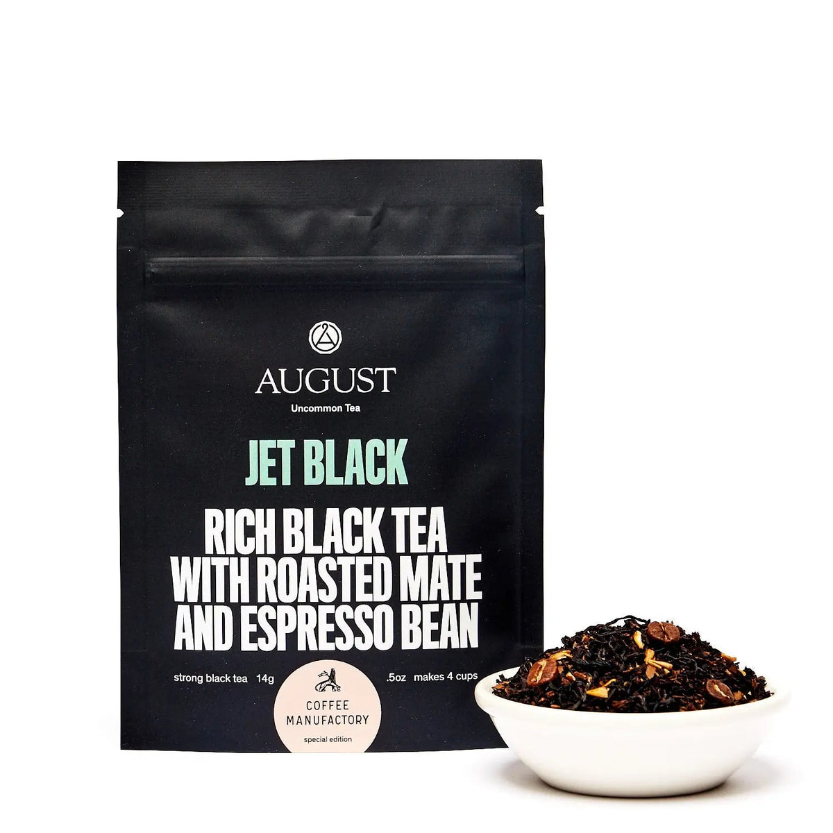 Da LBI Tea Jet Black roasty coffee black tea, 4-cup sample pack