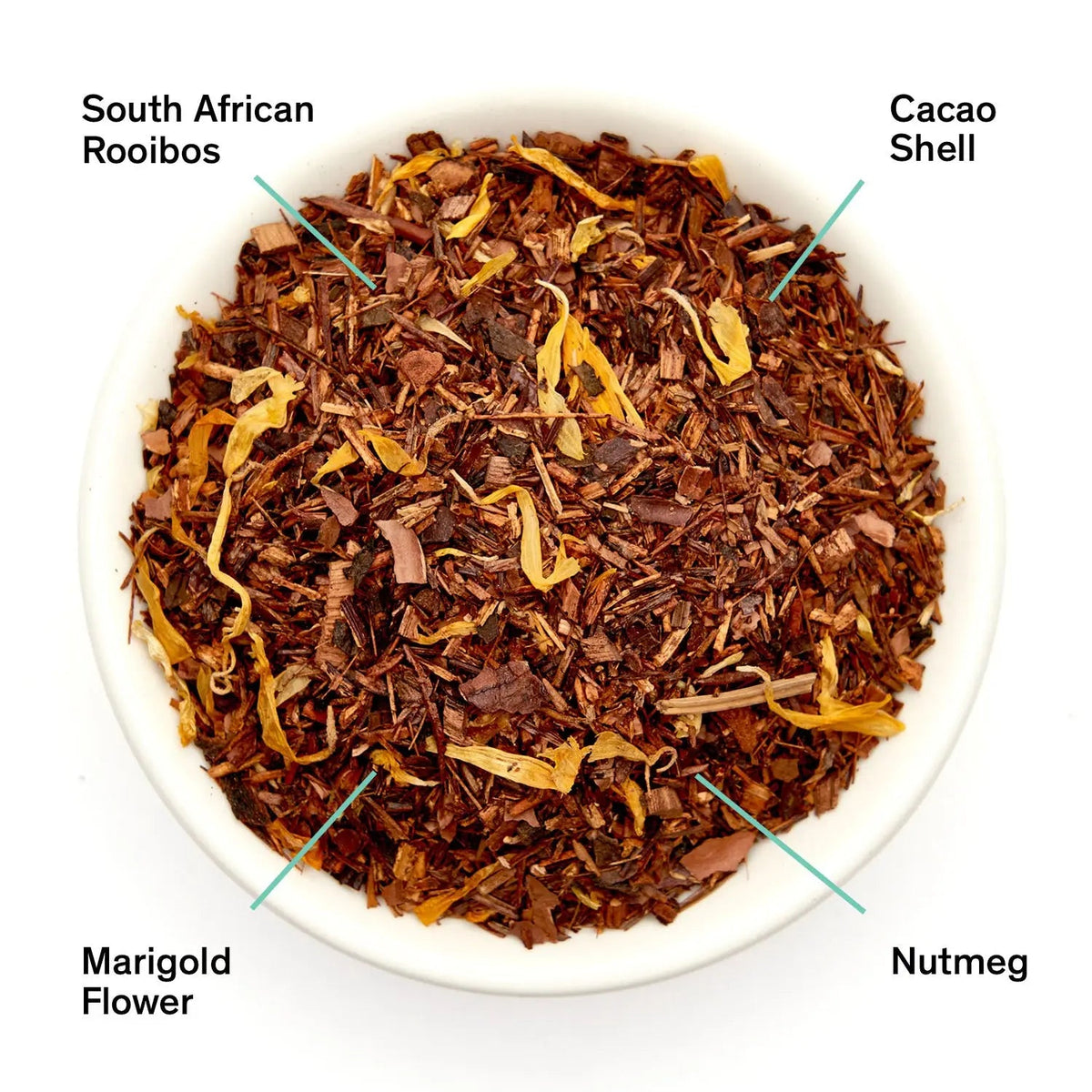 Da LBI Tea Silent Night chocolate nutmeg rooibos, loose leaves with ingredients labeled