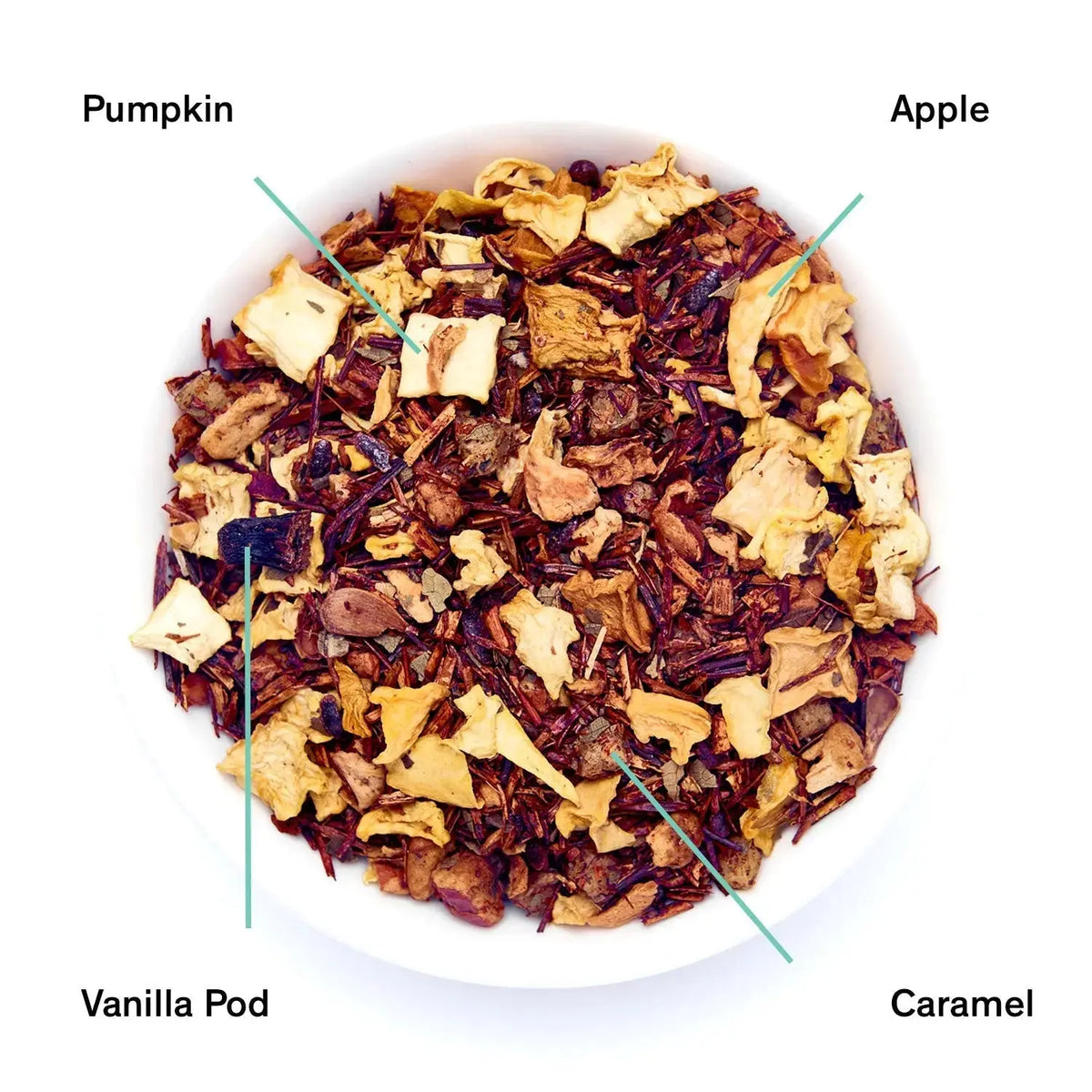 Da LBI Tea Psychocandy roasted pumpkin caramel rooibos tea, loose leaves with ingredients labeled
