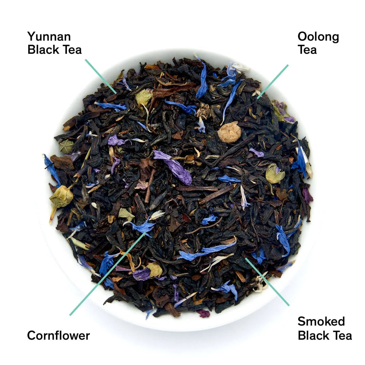 Da LBI Tea Black Metallic violet elderberry black tea, loose leaves with ingredients labeled