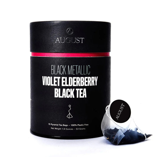 Da LBI Tea Black Metallic violet elderberry black tea, pyramid tea bags with resealable pouch