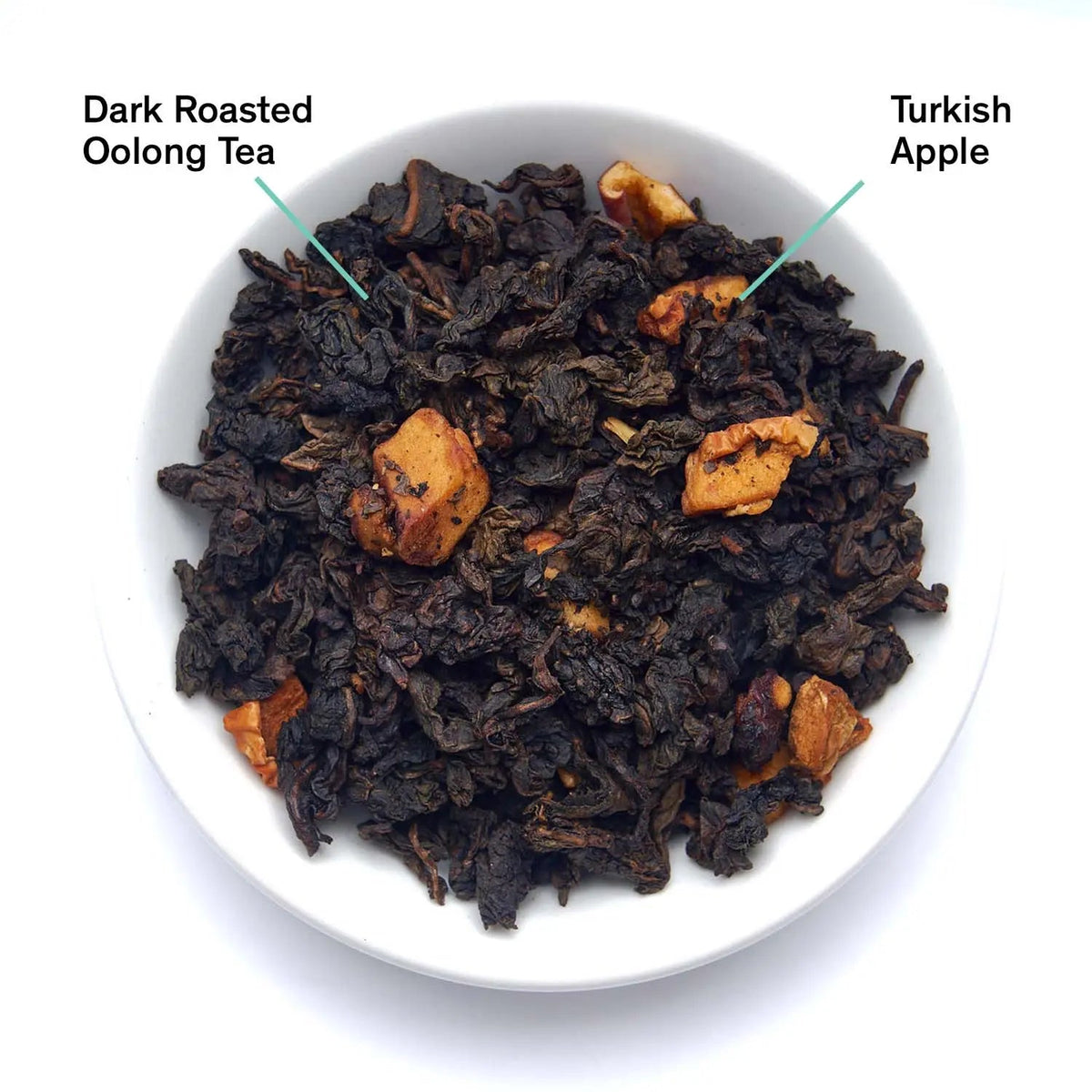 Da LBI Tea Avalon: Burnt Apple Oolong Tea, loose leaves with ingredients labeled