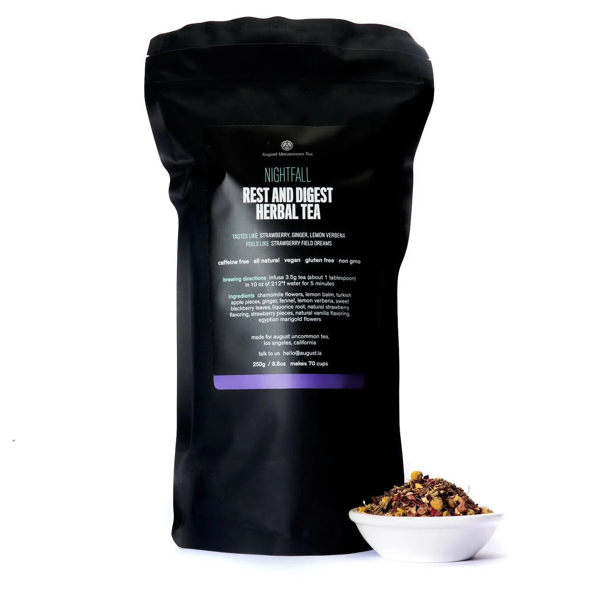 Nightfall chamomile ginger herbal tea by Da LBI Tea, 70-cup resealable pouch