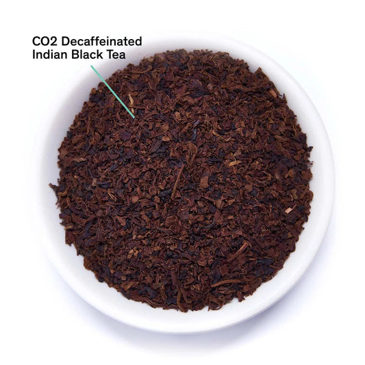 Da LBI Tea Essentials Decaf Black Tea, loose leaves with ingredients labeled