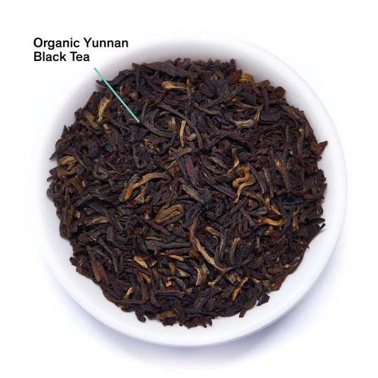 Da LBI Tea Essentials Black Gold Black Tea, loose leaves with ingredients labeled