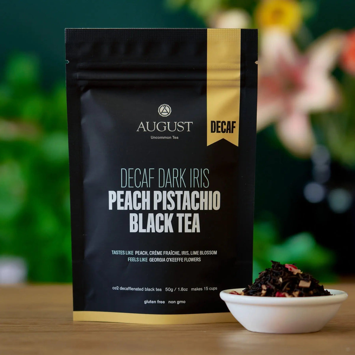 Da LBI Tea Decaf Dark Iris peach pistachio black tea, 15-cup resealable pouch