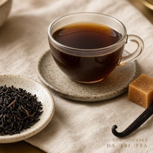 Da LBI Tea Low Country bourbon black tea, product shot with packaging